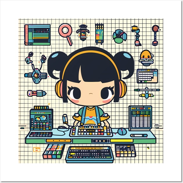 Nerd Girl with Gadgets Wall Art by Polyshirt